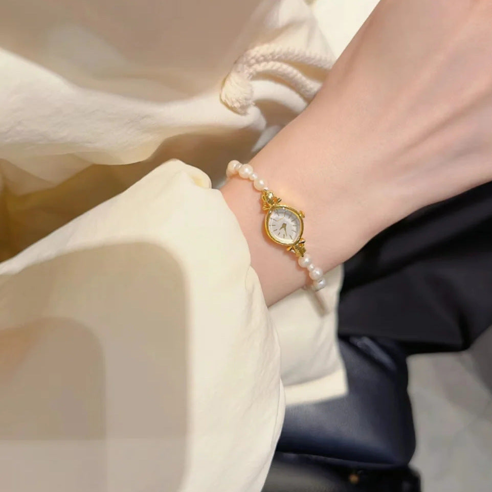 Ins Style Pearl Bracelet Women's Quartz Watch Simple Light Luxury Retro Fashion Elegant Niche Trend High Beauty Value